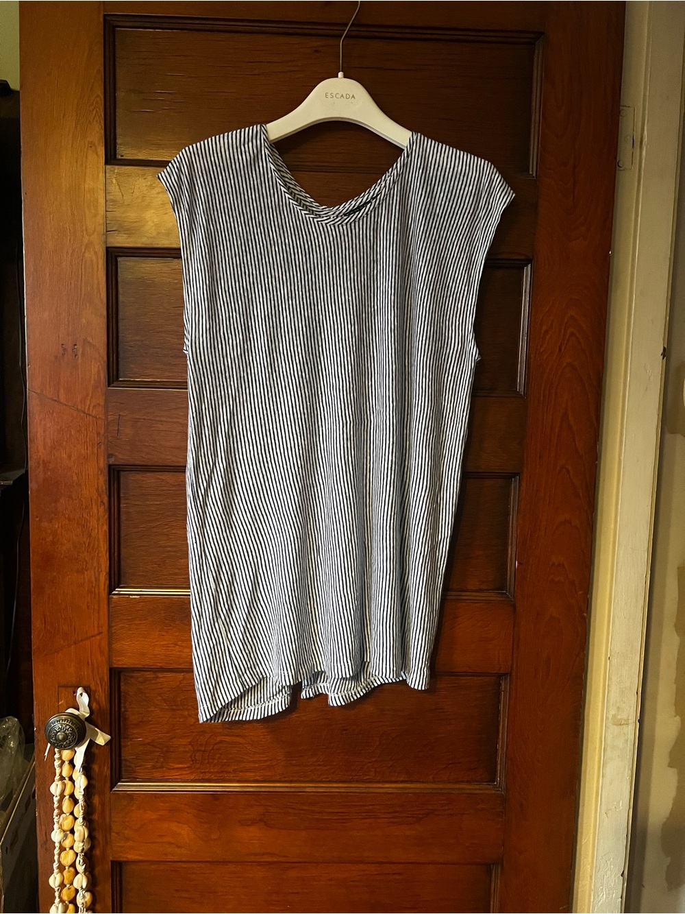 Tahari Navy and White Striped Sleeveless knit Top